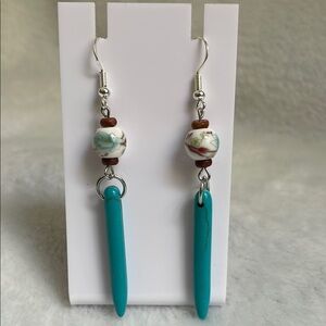 Turquoise and White Bohemian Spike Earrings